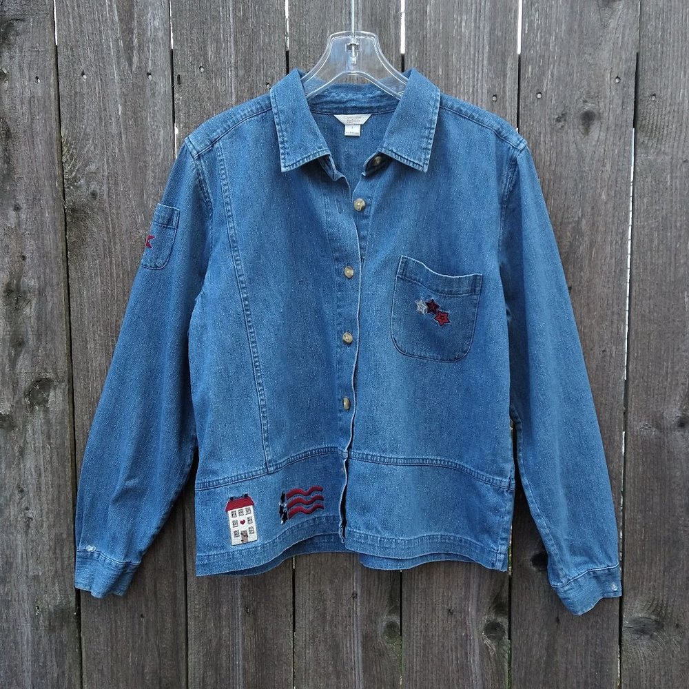 Vintage Embroidered Americana Jean Jacket Shirt